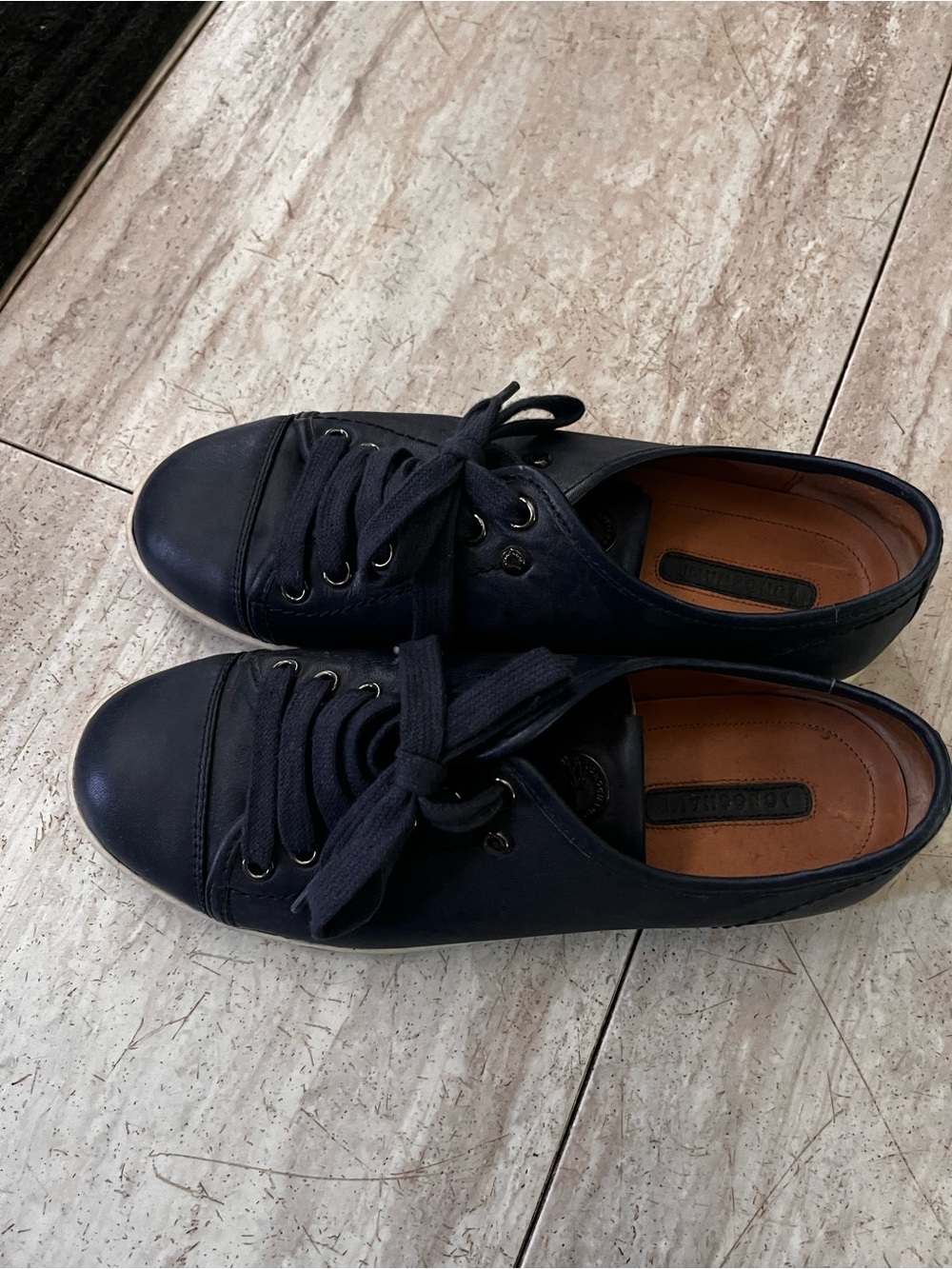 Longchamp Navy Leather Low-Top Lace-Up Sneakers